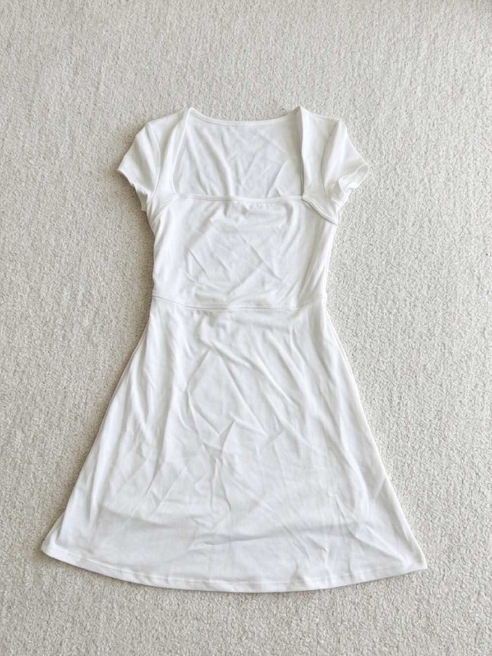 White Square neck Mini dress w/Shorts underneath XS New